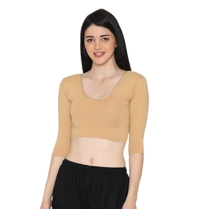 Women's 3/4 Length Cotton Stretchable Readymade Plain Blouse - Beige Beige S