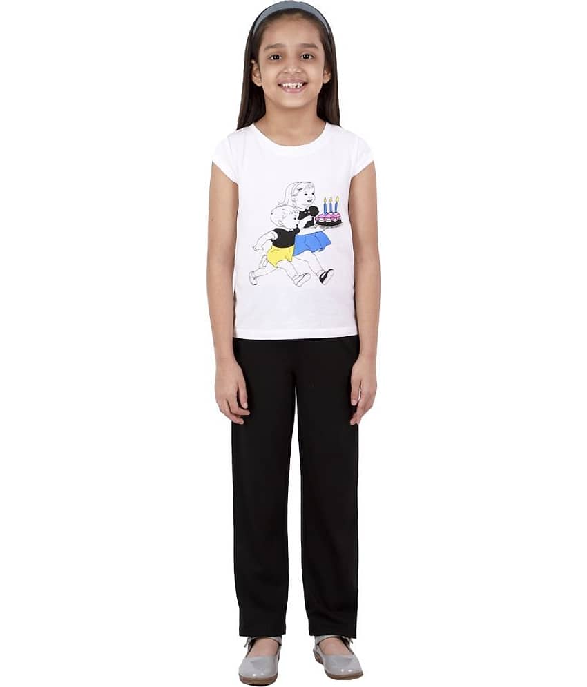 Kids Cave Pack of 2 Girls 100% Cotton T-shirt With Pants ( White )