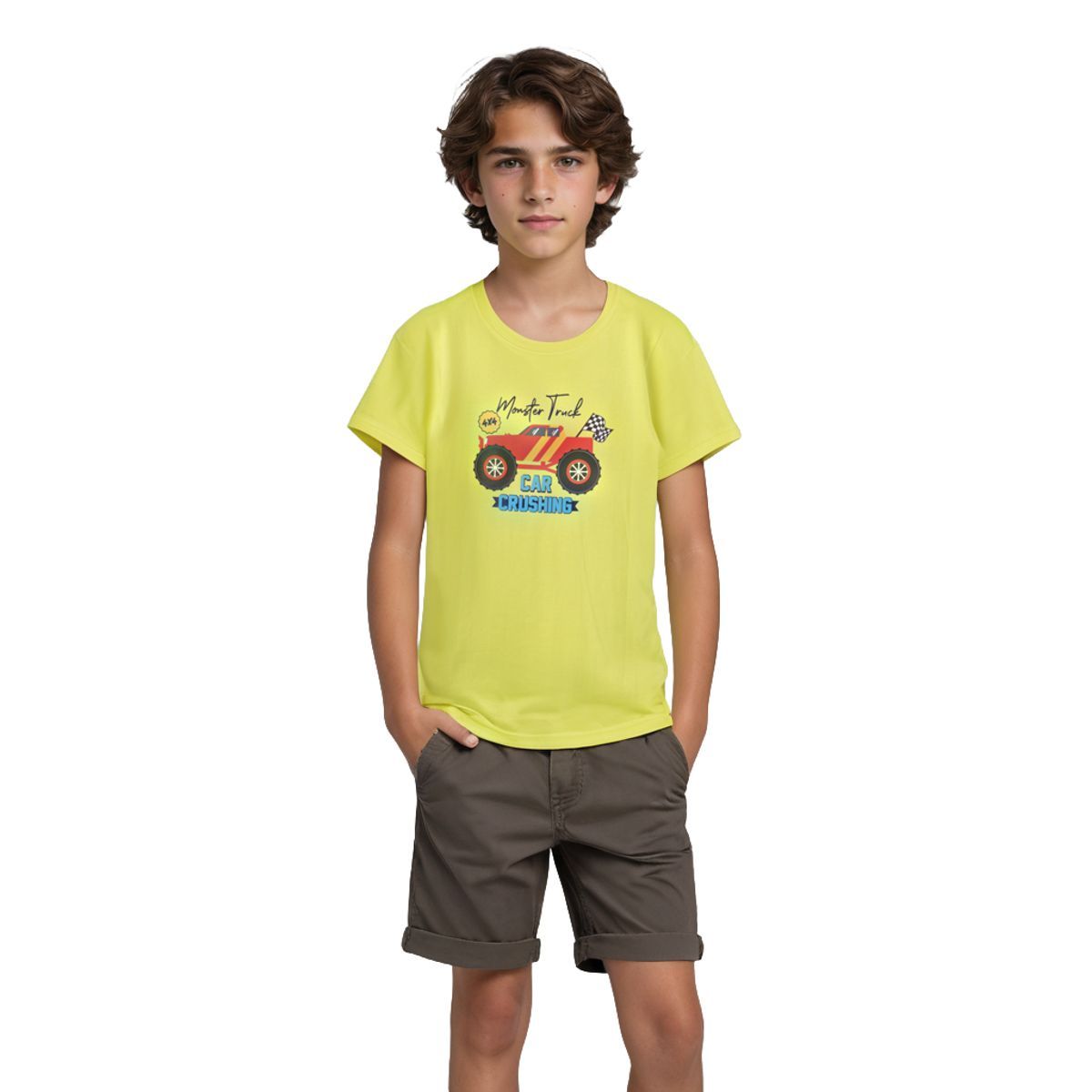 Boys T shirt Cotton Sulphur Spring Lime Monster Truck