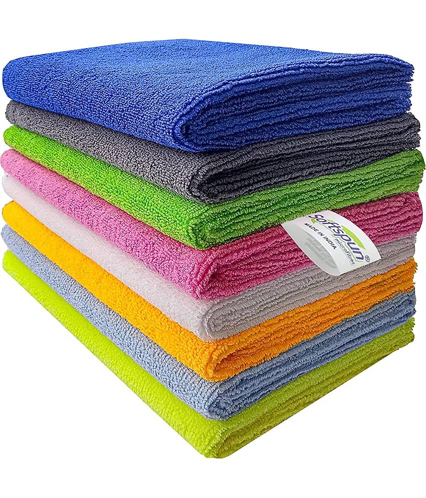 SOFTSPUN B Quality Microfiber Cloth - Going Cheap! 8 pcs - 40x40 cms - 340 GSM - Assorted Colour - Thick Lint & Streak-Free Multipurpose Cloths - for Car Bike Cleaning Polishing Washing & Detailing.
