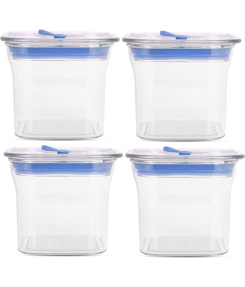 HomePro Fabio Airtight Transparent storage Plastic container pack of 4, Square, 600ml, Blue