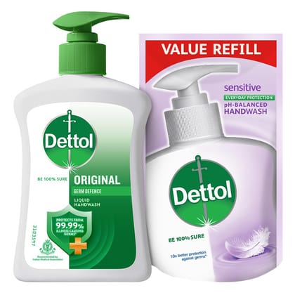 Dettol Original Liquid Handwash, 200 ml (Get Skincare pH Balanced Liquid Handwash 175 ml Refill Pack Free)