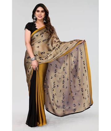 FABMORA Chiffon Printed Saree With Unstitched Blouse Piece ( Beige )