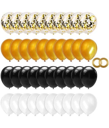 ZYOZI Party Decoration 100pcs Black Clear Gold Confetti Balloons Set, 10 Inches Latex Black Gold White Balloons with Ribbons for Halloween Birthday Shower Graduation New Year's Eve Party