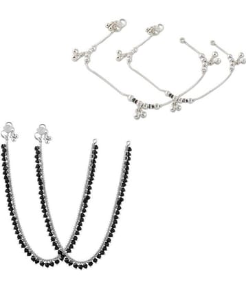 HEER COLLECTION - Silver Anklets ( Pack of 2 )