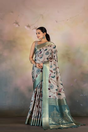 Metallic Kalamkari Print Jacquard Saree