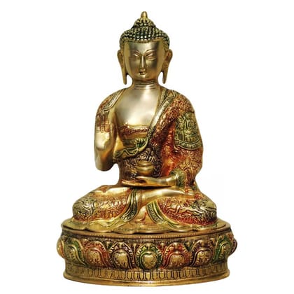 Brass Big Buddha Idol - Spiritual Home Decor Statue, Height : 14 Inch (BSMAS660 C)