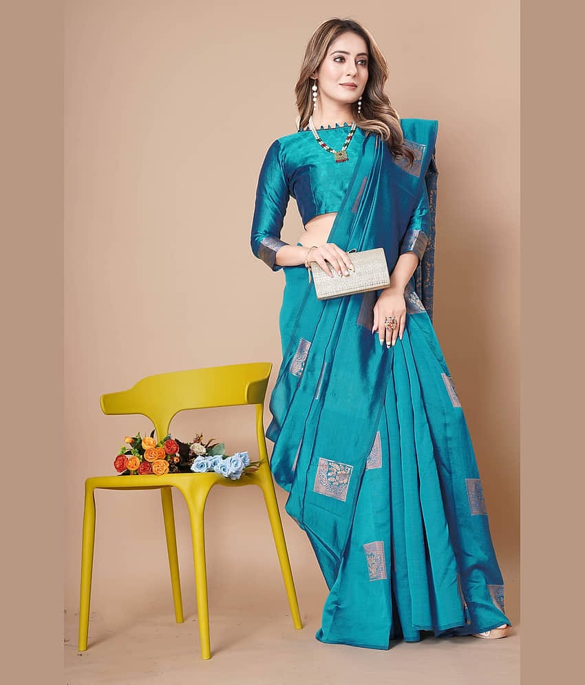 KALIPATRA Banarasi Silk Woven Saree With Unstitched Blouse Piece ( SkyBlue )