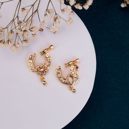 Traditional Gold Plated Combo Nose Pins-Red-White / Gold Plated