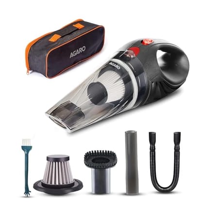AGARO Car Vacuum Cleaner, Portable, Handheld, 12V DC /106W, 4.5KPA Power Socket, 14.7ft Long Cord,Stainless Steel Filter, Black CV1077