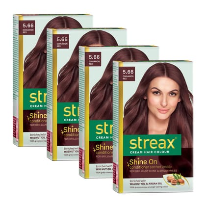 Streax Cream Hair Color for Unisex, 120ml - 5.66 Cinnamon Red (Pack of 4) Streax Cream Hair Color for Unisex, 120ml - 5.66 Cinnamon Red (Pack of 4) - Cinnamon Red / 1 count (Pack of 4)