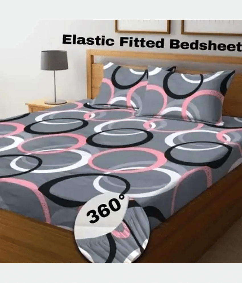 YKNIP Cotton Floral Fitted 1 Bedsheet with 2 Pillow Covers ( King Size ) - Light Grey