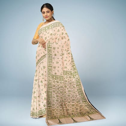 Champagne Pink Embroidery Design Tussar Silk Saree