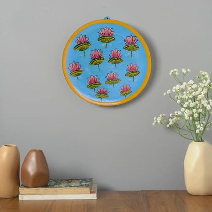 Hand-painted Pichwai Lotus & Leaf Wall Plate - 10'