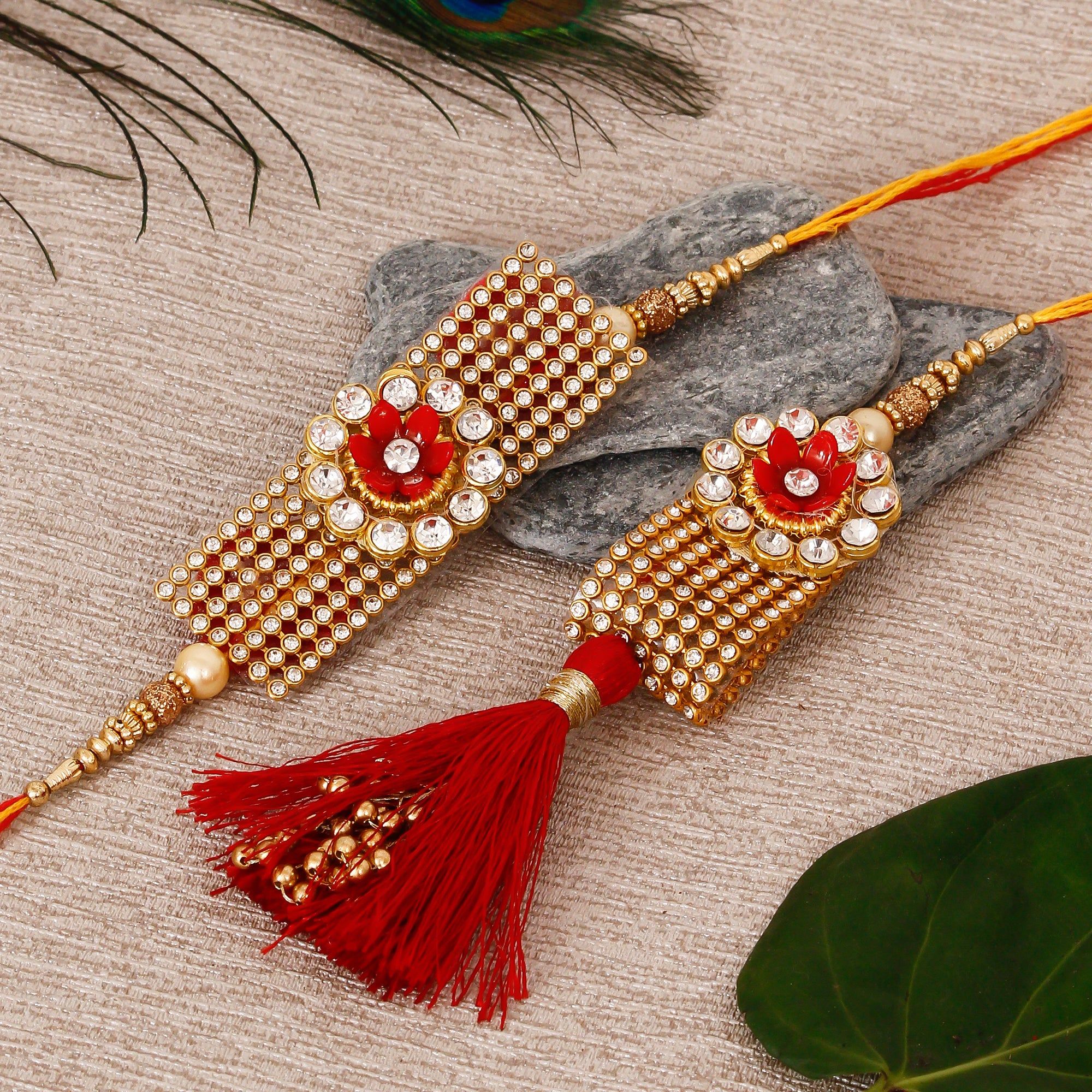 Designer Bhaiya Bhabhi Rakhi and Roli Chawal Pack, Best Wishes Greeting Card