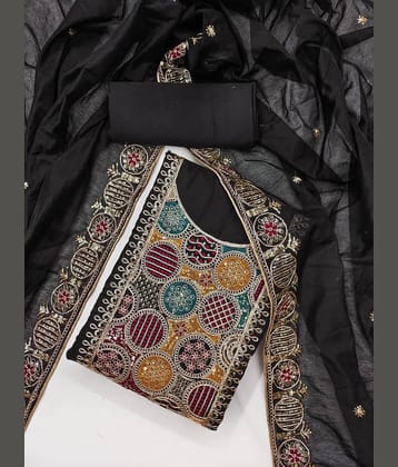 Rangtulika Ethnics Black Silk A-line Unstitched Dress Material