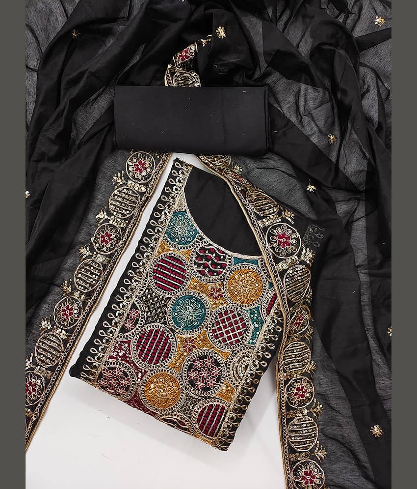 Rangtulika Ethnics Black Silk A-line Unstitched Dress Material