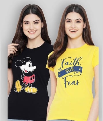 Fabflee Women Cotton Blend Printed Regular Fit Round Neck T-Shirt ( Multi Color )