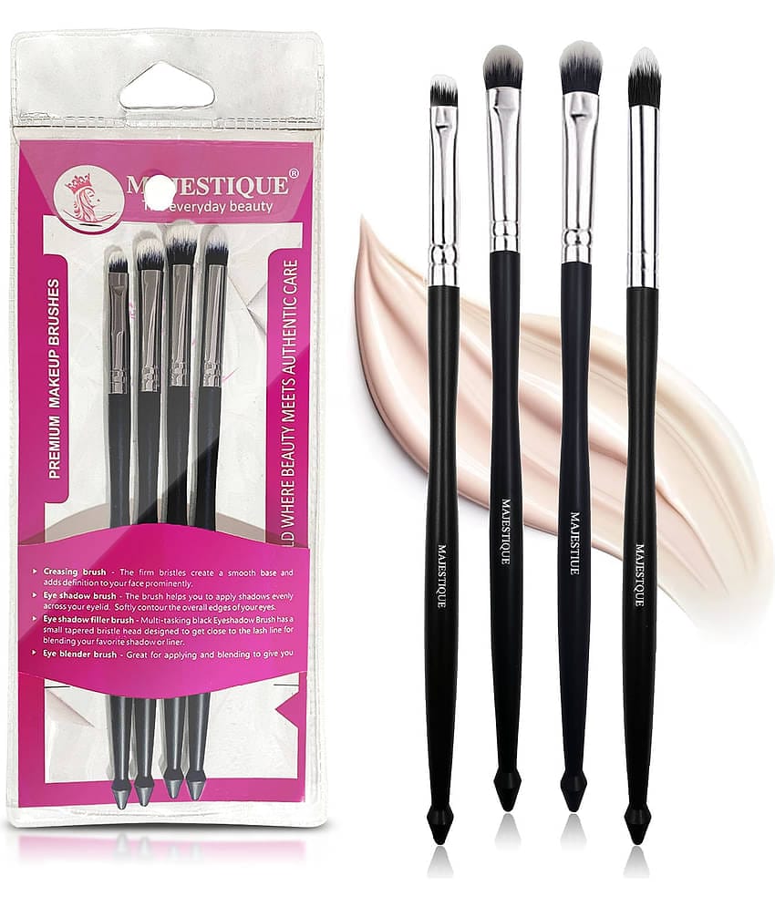 Majestique Quad Face Brush Set Small Concealer Eyeshadow Filler Large Brush & Smudge Brush - 4Pcs