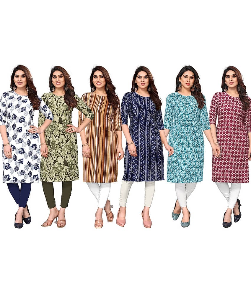 KETAKI FASHION Crepe Printed Straight Women's Kurti - Multicolor3 ( Pack of 6 )