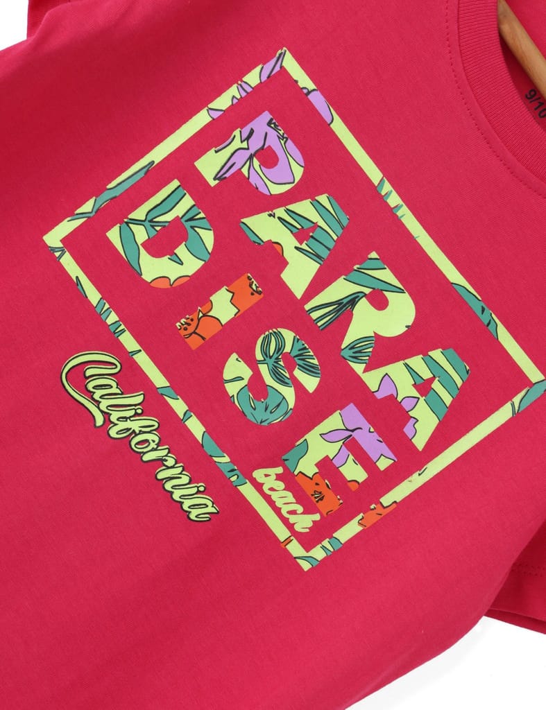 Exclusive Kids Girls T shirt Cotton Bright Rose Pink Paradise Beach 2025 at ShopCircuit | ONDC
