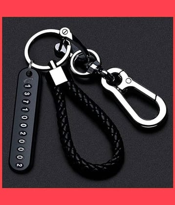 MANDEV Metallic & Leather Keychain Black