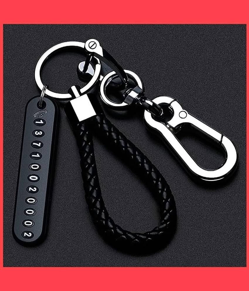 MANDEV Metallic & Leather Keychain Black