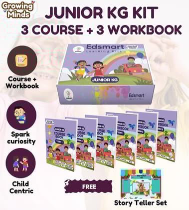 Edsmart Growing Minds - Junior KG /LKG Course and Workbook COMBO | Literacy & Phonics, Numeracy, EVS, Age 4+ Years, CBSE Curriculum | 6 Books and with FREE STORY TELLER SET [Perfect Paperback] [May 31, 2025] Edsmart Edu Services Pvt Ltd