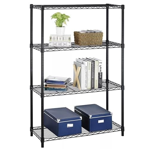 STORACK Height Adjustable 4 Shelf Rack Free stading Black Finished Multi purposed Rack 27X17X55