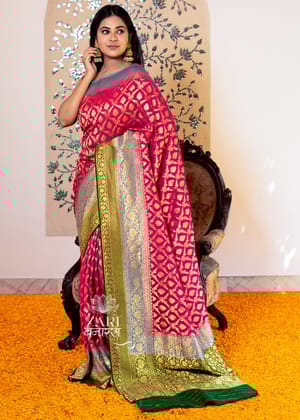 Charulata: Khaddi Georgette Handloom Banarasi Saree In The Shades Of Pink