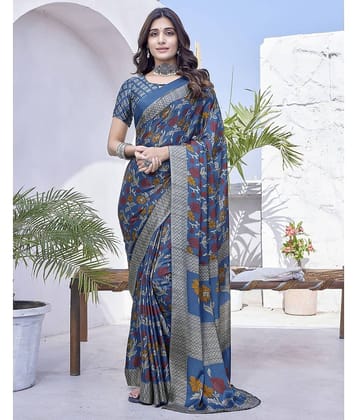 Yashika Silk Blend Printed Saree With Unstitched Blouse Piece ( Grey )