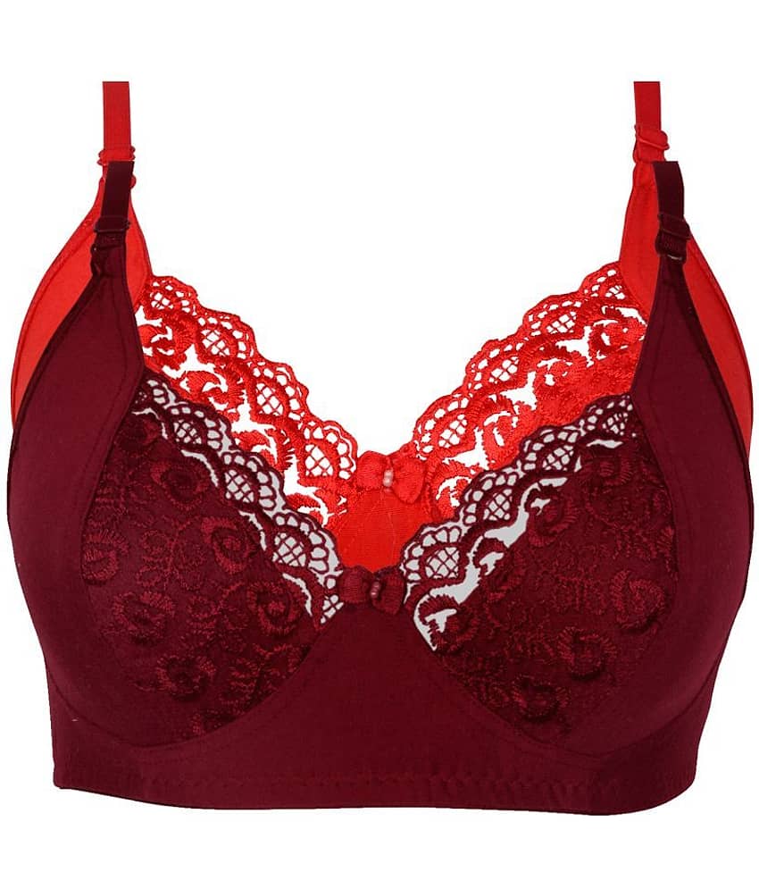 Kiran Enterprises Pack of 2 Cotton Women's Minimizer Bra ( Maroon )