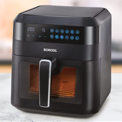 Borosil 1300 Watt Digital Air Fryer 4.7L Capacity with 10 Pre-set Menu Modes | Digital Display and 8-in-1 Multi-functionality  Bake Grill Roast Reheat with 90% Less Oil