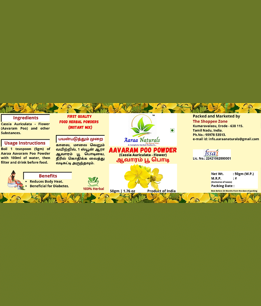 Aaraa Naturals Aavaram Poo Powder Instant Mix 50 gm Pack of 4