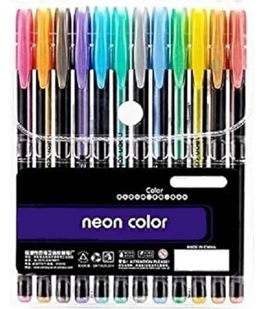 Eclet 12 Pcs Neon Color Set Neon Metallic Fluorescence Highlighter Pastel Gel Pen For Art Sketch Doodle Painting Drawing Kids Gift_F