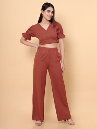 Rust Flared Casual Pants-M