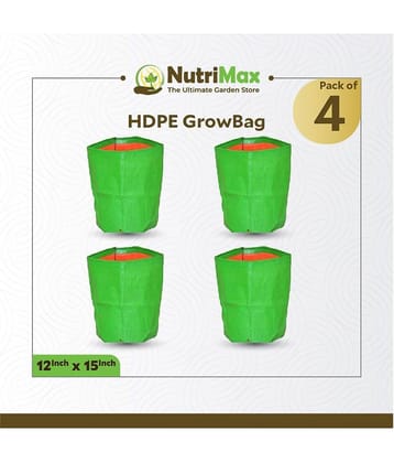 Nutrimax HDPE 200 GSM Growbags 12 inch x 15 inch Pack of 4 Outdoor Plant Bag