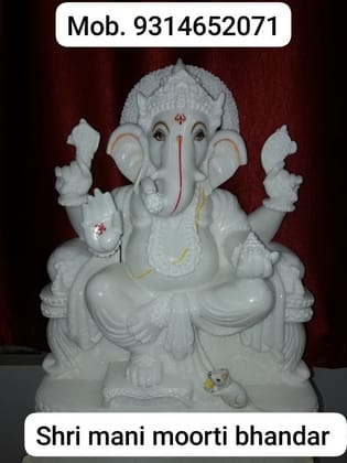Large Hand-Painted Lord Ganesha Marble Murti | बड़ी हस्त-चित्रित भगवान गणेश की मार्बल मूर्ति