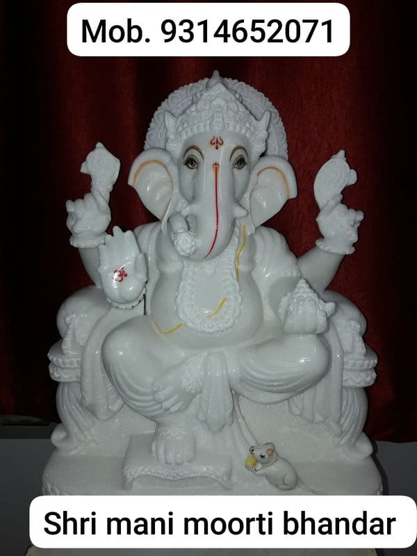 Large Hand-Painted Lord Ganesha Marble Murti | बड़ी हस्त-चित्रित भगवान गणेश की मार्बल मूर्ति
