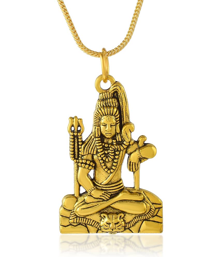 Admier Gold plated, Shiva Mahadev Bholenath hindu chain pendant Temple jewellery Men women latest Locket for Good Health & Wealth