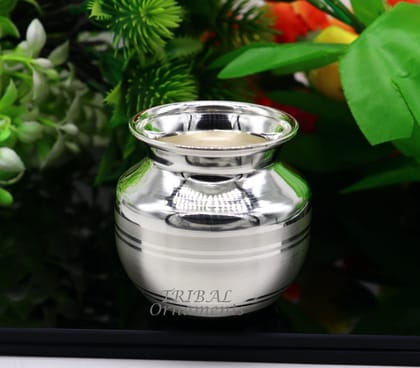 2.3"inches 925 sterling silver handmade plain small Kalash or pot, unique special silver puja article, water or milk kalash pot india su988