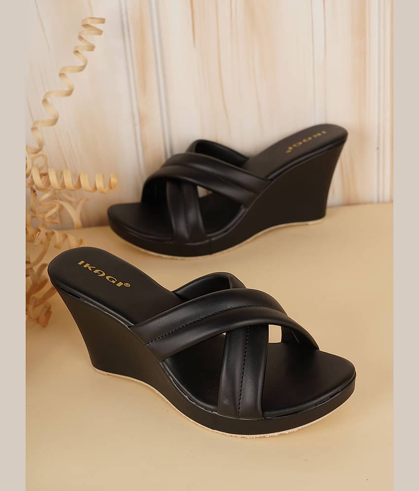 IKAGI Black Women's Slip On Heels