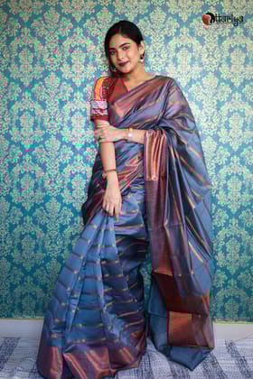 Pitch gray Banaras Silk Saree