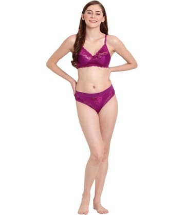 Elina Net/Mesh Women's Bra & Panty Set ( Purple )