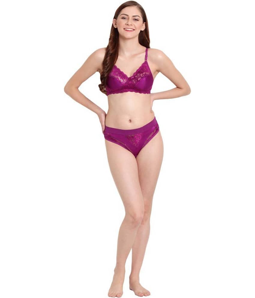 Elina Net/Mesh Women's Bra & Panty Set ( Purple )