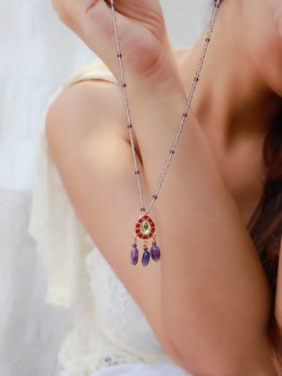 Carol Kundan Pendant Necklace-Multicolored