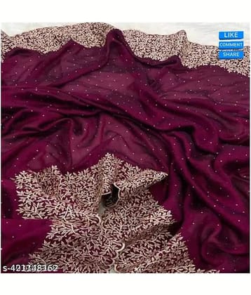 Shivadit ethnic Georgette Solid Saree With Unstitched Blouse Piece ( Purple )