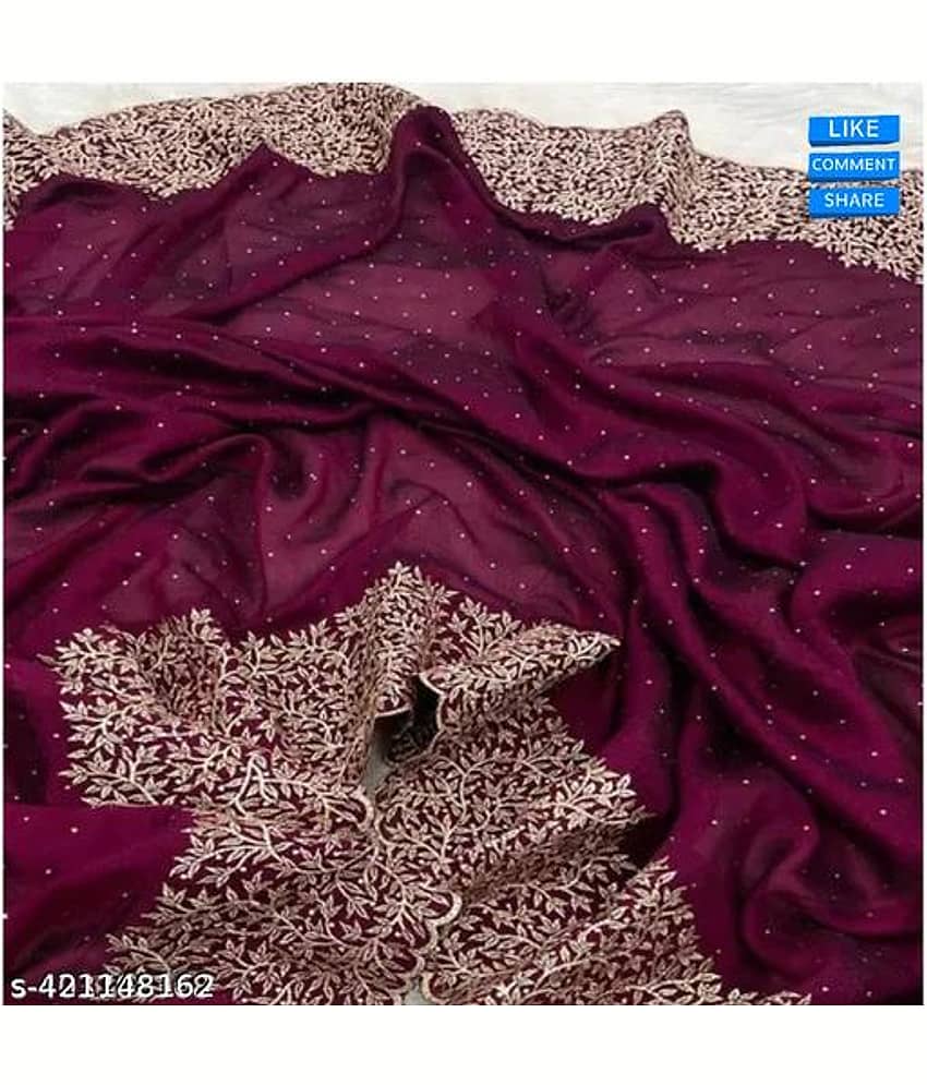 Shivadit ethnic Georgette Solid Saree With Unstitched Blouse Piece ( Purple )
