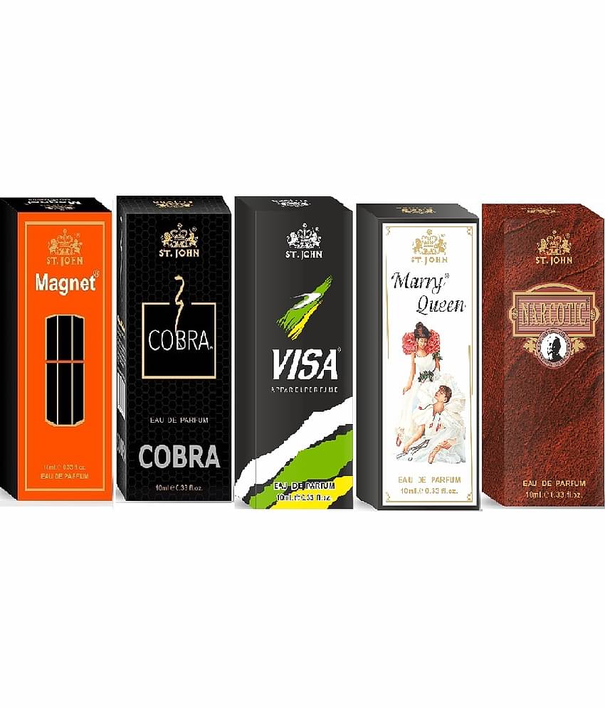 ST.JOHN Cobra ,Magnet,Visa,Marry Queen & Narcotic Pocket Perfume for Men 10 ml ( Pack of 5 )