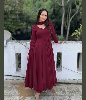 Femvy Women's Georgette Stitched Anarkali Ethnic Gown With Dupatta